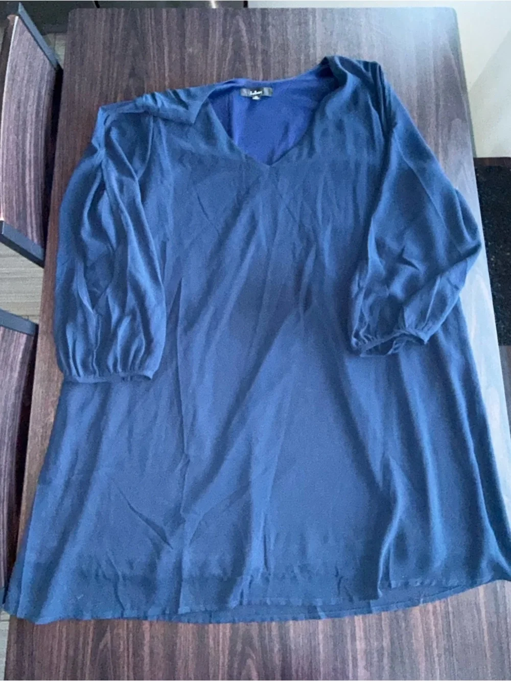 Lulus Navy Chiffon Cold Shoulder V-Neck Shift Dress 3/4 Sleeve XL
